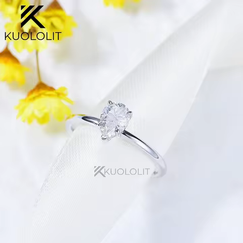 Kuololit Moissanite Ring for Women Solid 14K 10K White Gold 0.8CT Pear Cut D/VVS1 Solitaire Ring for