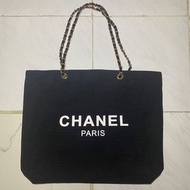 (贈品) 黑色 Chanel 金鏈 帆布 Tote Bag 袋 包