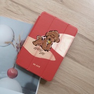 iPad 12.9/Air5/iPad 9/mini 5系列 焦糖貴賓犬皮革平板保護套