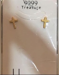 黃金純金9999時尚十字架耳環 基督教保平安 pure gold 24k 9999 earrings cross