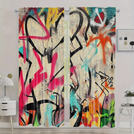 【A innovation】 2D Flat, 35x90in2pcs  Room curtains Graffiti Blackout Curtains for & s Room, Modern S
