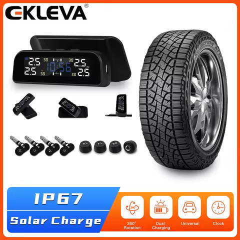 Smart Car TPMS Tire Pressure Monitoring System Solar Power Charge Digital LCD Display Auto Security 