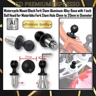Motorcycle Mount Black Fork Stem Aluminum Alloy Base with 1 inch Ball Head for Motorbike Fork Stem H