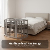 Gnat Net Canopy Bedside Co-Sleeper Includes Changing Table 5-in-1 Oval Baby Cot Adjustable Height Nu