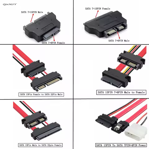 Slimline SATA 13pin Male to Female SATA Adapter Cable Serial ATA 22Pin 7+15 to Slimline SATA 13Pin 7