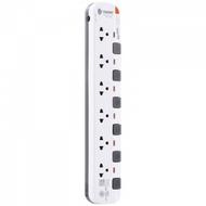 Toshino รางปลั๊กไฟ 6 ช่อง 6 สวิตซ์ ยาว 3 เมตร สีขาว-เทา รุ่น P6375-3M WG