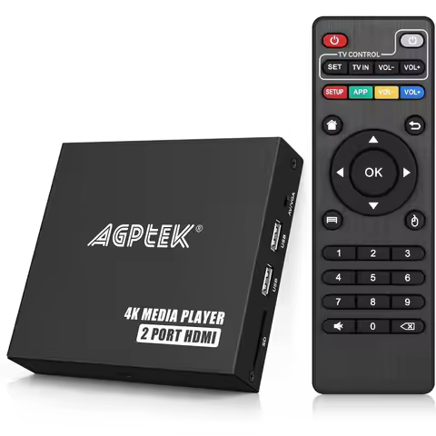 4K 30Hz HDMI Media Player: Dual HDMI, AV/VGA, 4K Splitter, 14TB HDD/512GB USB/256GB SD, MP3 AVI Remo