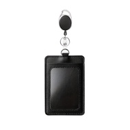 【A LOVABLE】 DFHRE PU Leather Retractable Key Chain Card Case Lanyard Black Badge Holder Gift Wallet
