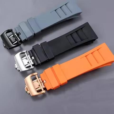 25mm Watchbands For Richard Mille Rm011 Convex Interface Replace Original Rubber Silicone Fold Buckl