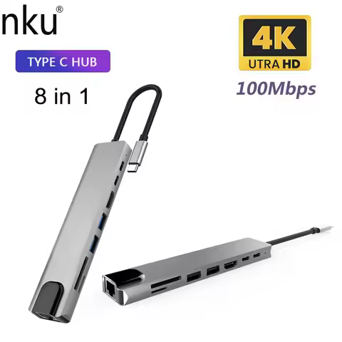 Nku USB C Dock Type-C Thunderbolt 3 To 4K HDMI-Compatible TFSD USB RJ45 Ethernet Lan PD Charging 8-P