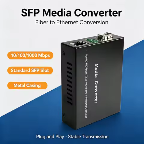 Gigabit SFP Media Converter 10/100/1000Mbps Ethernet Fiber Optic Media Converter 1×SFP Slot to 1×RJ4