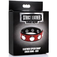 *GENUINE LEATHER* Strict Leather Cock Gear Leather Speed Snap Cock Ring - Red