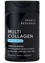 คอลลาเจน Sports Research Multi Collagen - Collagen Peptides Type I II III V X with Hyaluronic Acid &
