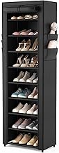 ROJASOP Shoe Rack with Covers, 10 Tier Shoe Organizer Narrow Shoe Storage Cabinet for 20-22 Pairs Shoes and Boots Tall Space Saving Shoe Shelf for Closet Entryway Garage Hallway Bedroom