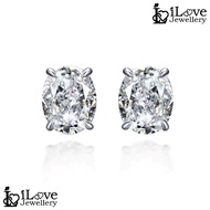 iLove Jewellery 925 Sterling Silver 18K White Gold Plated 1.9ct Oval Cubic Zirconia Earrings Zircon