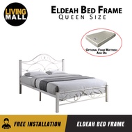 Living Mall Eldeah Queen Size Metal Bed Frame In White and Copper Colour with Optional 6" Foam Mattress Add On