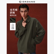 GIORDANO Men Polo Shirts Slant Pockets Long Sleeve Polo Shirts Half Placket Fashionable Casual Loose