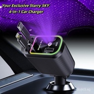 W&O 4-in-1 Retractable Car Charger - Fast Charging, Star Projector, Starlight Headliner, Lightning/T
