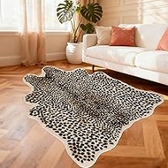 Cheetah Print Rug,Leopard Rug 4.6x5.5ft Faux Animal Print Skin Carpet Cowhide Rustic Antelope Multic