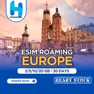 eSIM Europe 30 Negara 3/5/10/20 GB Data | 30 Days | eSIM Roaming | eSIM Travel | eSIM Global | Eropa