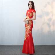 Wedding red qipao cheongsam evening dress/ gaun adat cina/ Gaun mermaid cheongsam