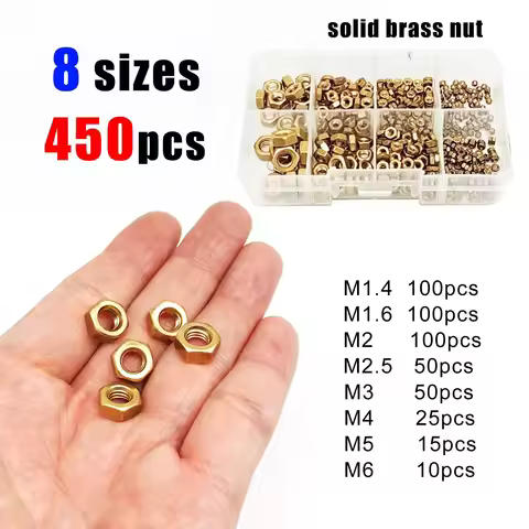450pcs Small Micro Mini Hex Hexagon Nut Mix 8 Sizes M1.4 M1.6 M2 M2.5 M3 M4 M5 M6 Assortment Kit Box