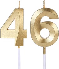 Gold 46th & 64th Birthday Candles for Cakes, Number 46 64 Candle Cake Topper for Party Anniversary W