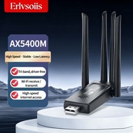 Erlvsoiis AX5400M Tri-Band USB WiFi Adapter Driver-Free 4 Antenna MU-MIMO Plug & Play