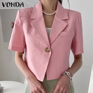 MASHYCHIC VONDA Women Fashion Lapel Collar Coats Short Sleeve Button-Up Blazer (Korean Causal)