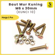 M6x30mm Bolt + Yellow Hexagon Nut (10 KEY) | Bolt 10 (6mm) x 3cm M6 Bolt M6 Screw Bolt And Nut