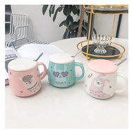 P 65 LARGE CERAMIC DRINKING CUP WITH LID ALPCA LLAMA CUTE PASTEL