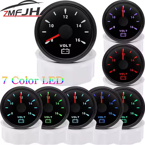 AD Universal 52mm Voltmeter Volt Meter 8-16 V Waterproof Volt Gauge 7 Colors LED Voltage 12V 24V For