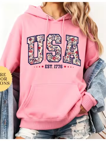 American Girl Shirt USA Est 1776 hoodie Comfort Colors Floral USA Hoodie Girly 4th of July Hoodie Pa