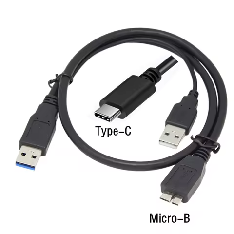 Micro B USB3.0 Type-c External Hard Drive Cable With dual USB Power Supply For WD Passport Seagate S