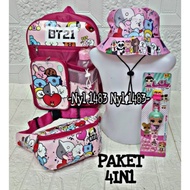 Kpop Children's Backpack Free waist bag+bucket Hat+jam+Drink Bottle - Children's bag