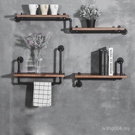 Art Wall Hanging Industrial Shelf Flat Iron Solid Wood Retro Style Water Pipe Shelf Living Room Wall