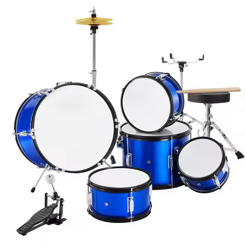 SucceBuy Kids Drum Set 5-Piece 16 in Beginner Full Drum Set with Bass Toms Snare Floor Drum Starter 