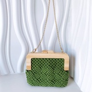 手工編織macrame 木質單肩包手機包 編織包包