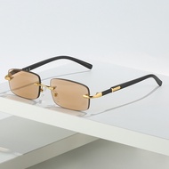 BS302 1pc Metal Temples Rimless Tinted Squared Lens Presbyopia Computer Eyeglass Unisex Men Women Co