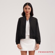 Penshoppe Essentials Relaxed Bomber Jacket For Women (Black/Sand)