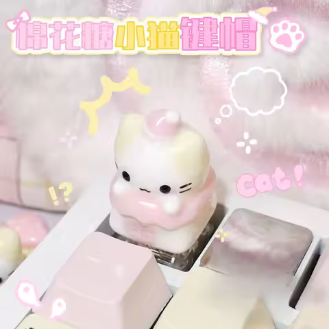 Kawaii Cat HelloKittys Keycaps Mini ESC Key 3D Cute Artisan Keycap for Mechanical Keyboard Tiny Scul