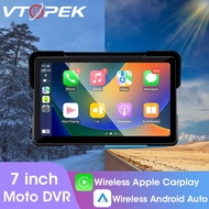 Vtopek 7" Carplay Screen for Motorcycle DVR Waterproof Touchscreen Android Auto Bluetooth Monitor Du