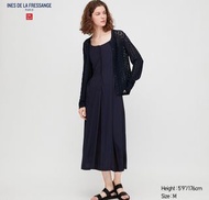 全新 uniqlo x ines de la fressange 聯名款細肩帶合身長洋裝 縲縈（深藍色）