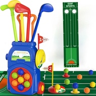 Golf Cart With Wheels 4 Colorful Golf Sticks 7 Balls Kids Golf Club Toy Play Set Outdoorplay Mainan 