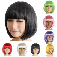 Wig Pendek Lurus Wanita, Rambut Wig Wanita Eropa Kimia, Rambut Pendek Poni, Rambut Wig Wanita