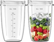 Blender Cups Replacement for Nutribullet Blender 24oz Cups with Flat Lid and Flip Top To Go Lid, Com