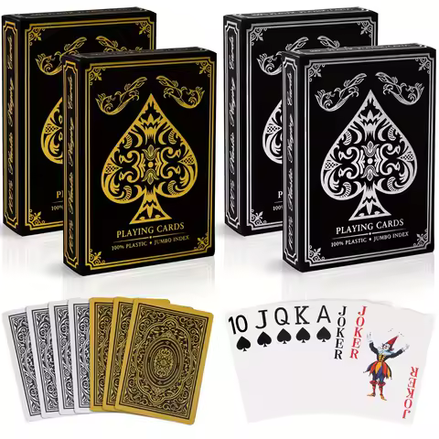 2/4Decks Waterproof Plastic Poker Card Set Jumbo Index Large Print Playing Cards for Adults Texas Ho