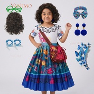 Mirabel Encanto Cosplay Costume Dress for Girls Kids Shoulder Bag Earrings Set Disney Magic House Mo