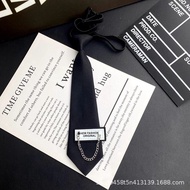 Original British Chain Tie Womens Lazy Korean Version No Need to Tie Simple Fashion Black JK College