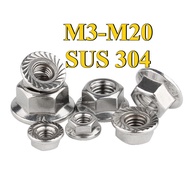 304 Stainless Steel Flange Nut (with Teeth) M3/M4/M5/M6/M8/M10/M12/M14/M16/M20 [DM]